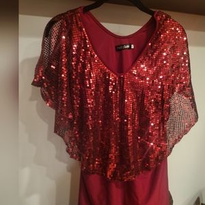 NEW Red Sequin Cold Shoulder Blouse Size LG by Pretty Guide